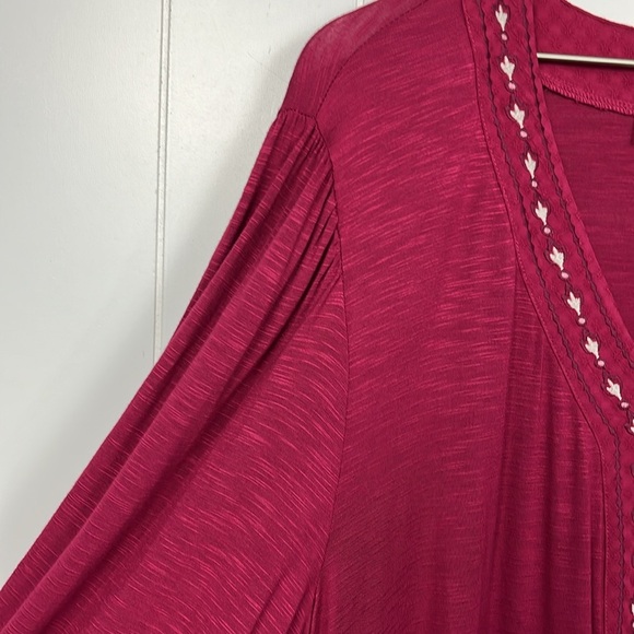 Nurture Womens Knit Tunic 2X Wine Red Pullover Embroidery Peplum Hem Soft Casual - Picture 3 of 14